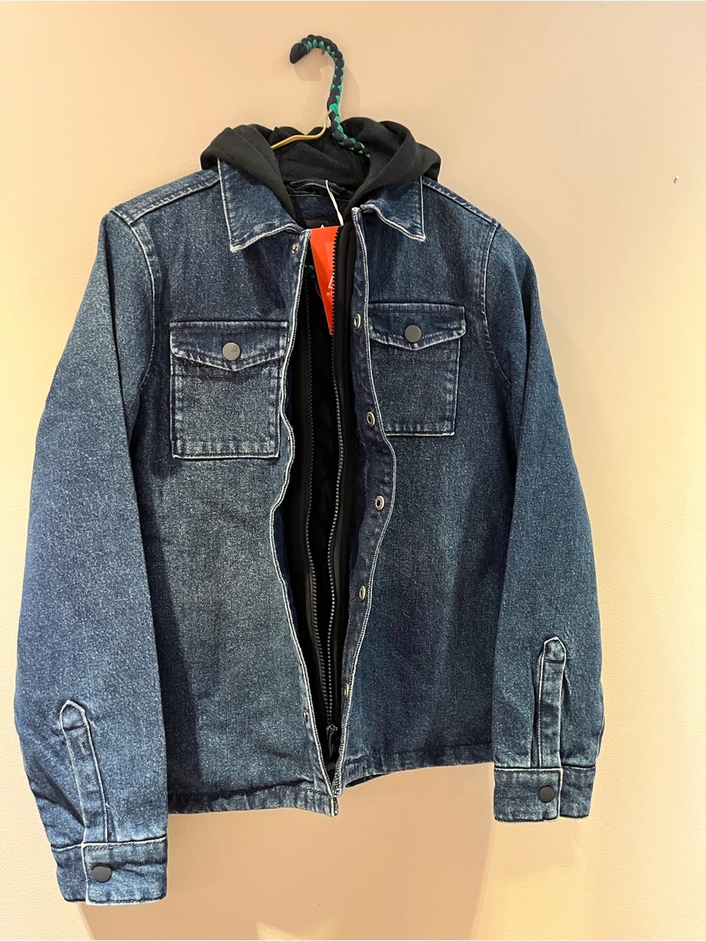 Kids Blue Denim Jacket with Black Hooded Liner